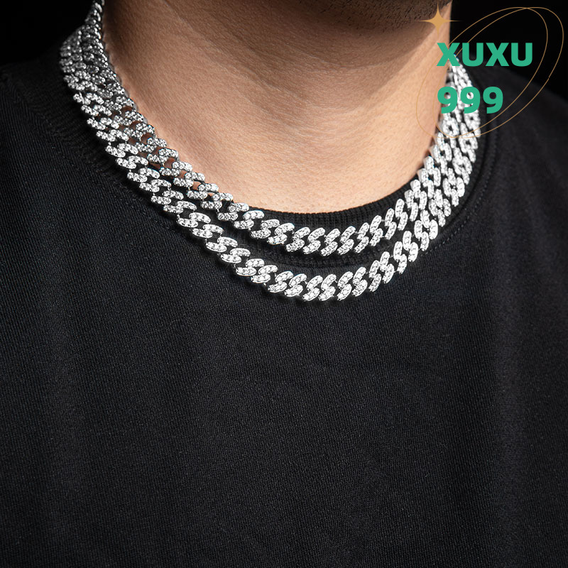 OACOCA Hot Sale 925 Sterling Silver Moissanite Cuban Chain Necklace Silver Plated Hip Pop Style Link for Men Women