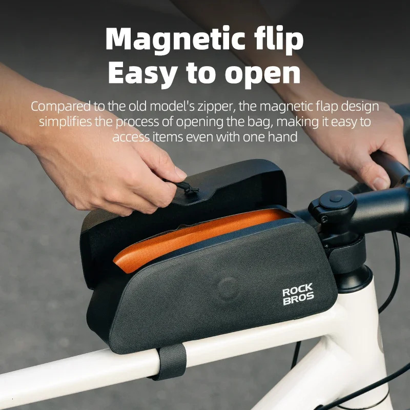 ROCKBROS Bike Top Tube Bag Magnetic Waterproof TPU Bike Frame Front Pack Mountain Bike Riding Storage Bag Cycling Accessories 250610