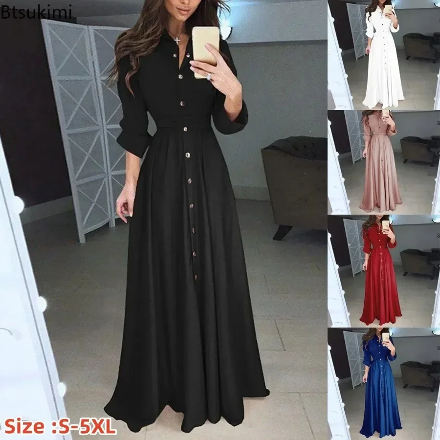 Womens Oversized Long Shirt Dress Spring Autumn Long Sleeve Turn Down Collar Maxi Dresses Laides Office Dresses Robe 5XL 250610