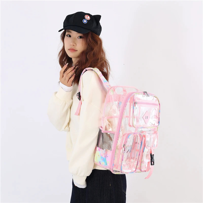 Large Capacity Student Backpack Colorful Backpack Outdoor Sports Bag Unisex Transparent Waterproof Backpack 250606