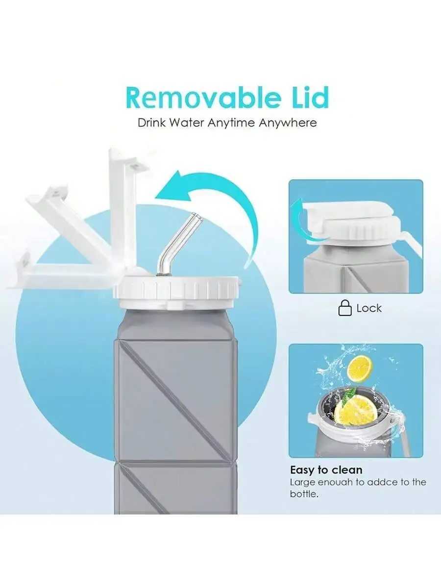 620ml Cup with Straw Lid Leak-Proof BPA Free Silicone Foldable Water Bottle Suitable for Travel Gym Camping Sports Z260202