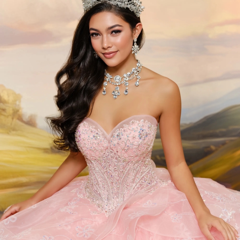 Pink Shiny Off The Shoulder Ball Gown Quinceanera Dresses Sequin Appliques Beading Tiered Tull Sweet 16 Dress vestidos 15 Anos