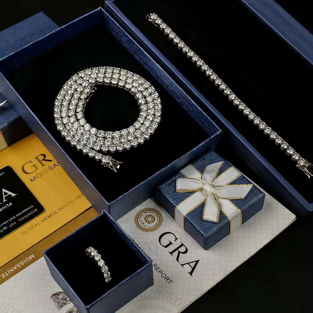 OACOCA Out Hip Hop Fine Jewelry VVS Lab Grown Diamond Moissanite Tennis Chain Necklace 2mm 3mm 4mm 5mm 925 Sterling Silver Hiphop
