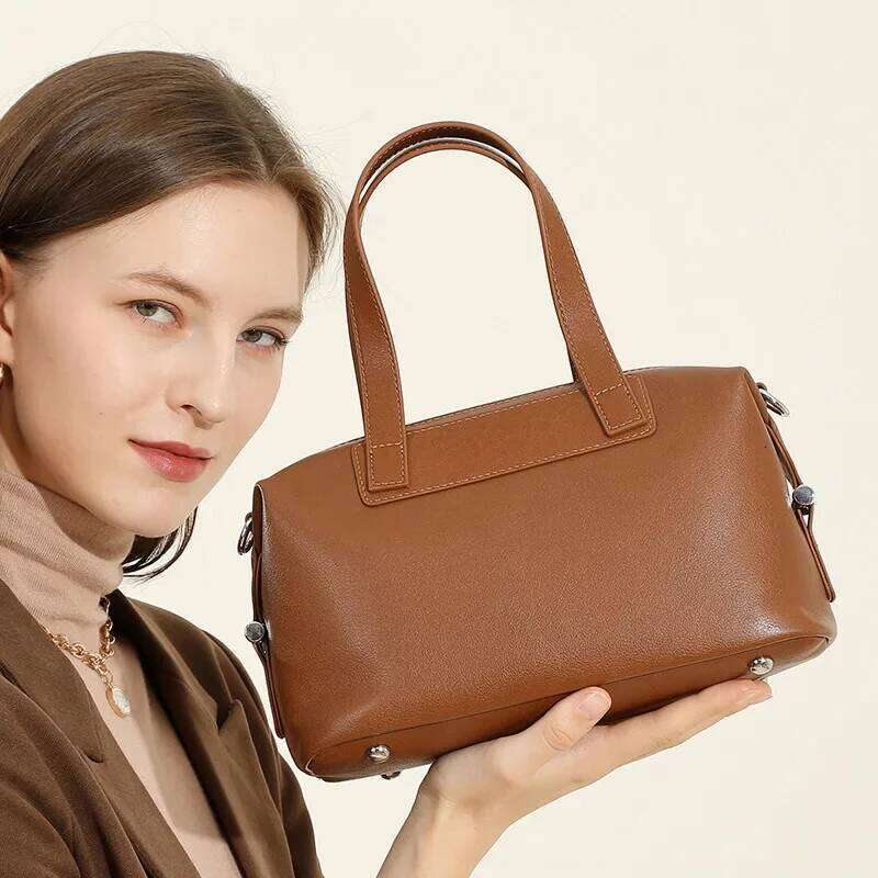 High Quality 2025 New Women's Genuine Leather First Layer Cowhide Vintage Boston Shoulder Hand Cross Body Bag 2931