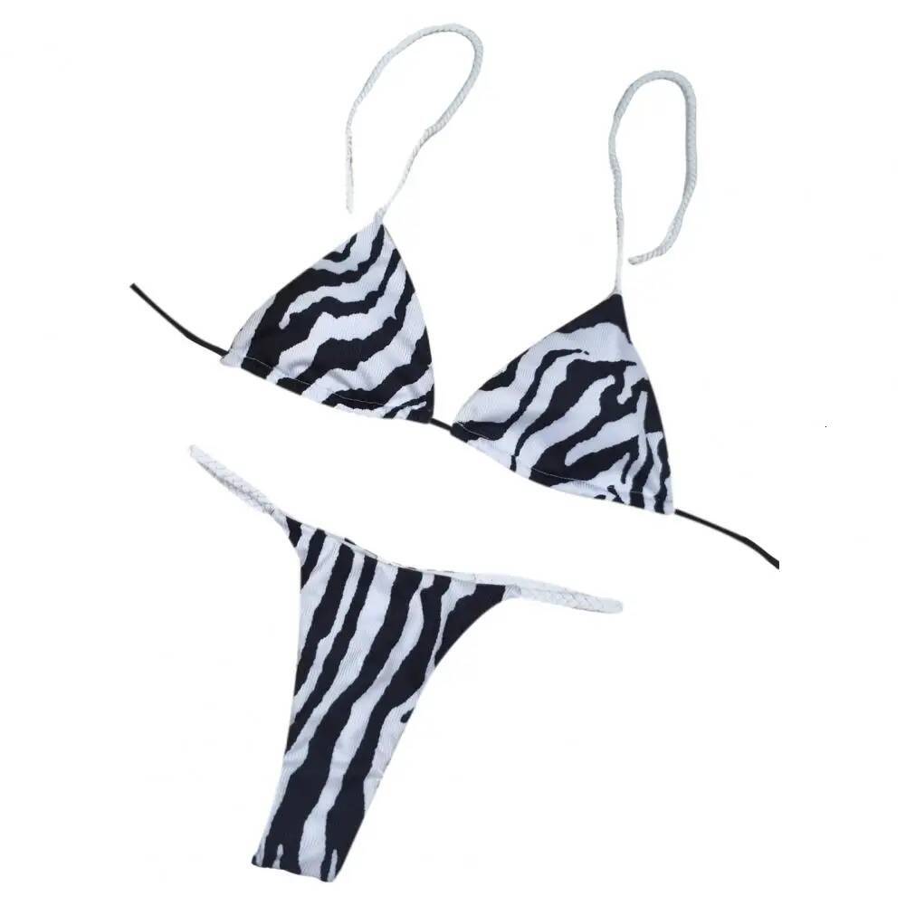 Durable Set Stylish Lace-up Halter Bikini Sets Quick Drying Beachwear with Braided Rope Breast Pads 2pcs/set Women's