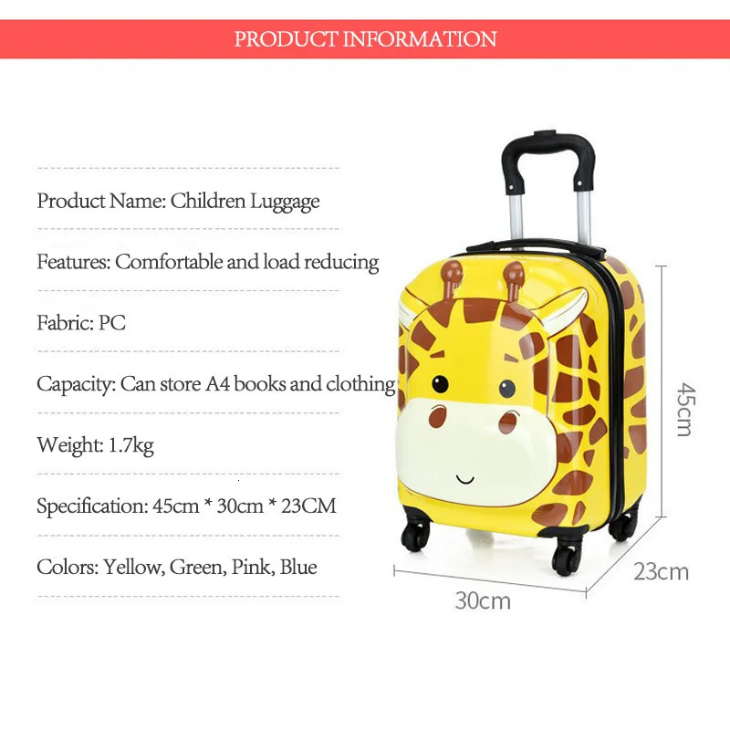 18 Inch Cartoon Suitcase For Children Student Back To School Gift 3D Universal Wheel Boarding Case 250605