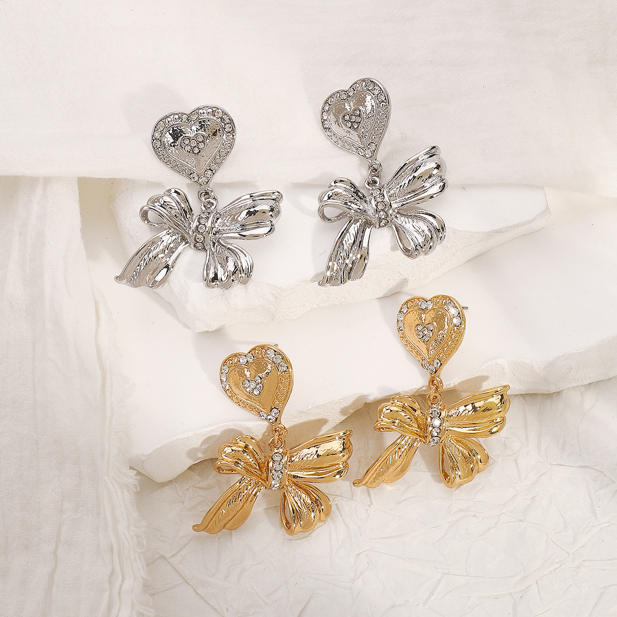 Vintage French Court Style Heart Bow Earrings Luxury Inspired Elegant Statement Ear Jewelry for Women