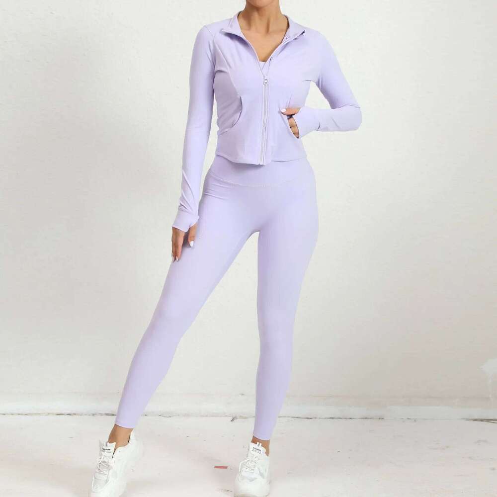 3 Piece Yoga Set Women Sportswear Autumn Winter Long Sleeve Zipper Suit for Fiess Sport Outfit Female Gym Workout Clothing Red