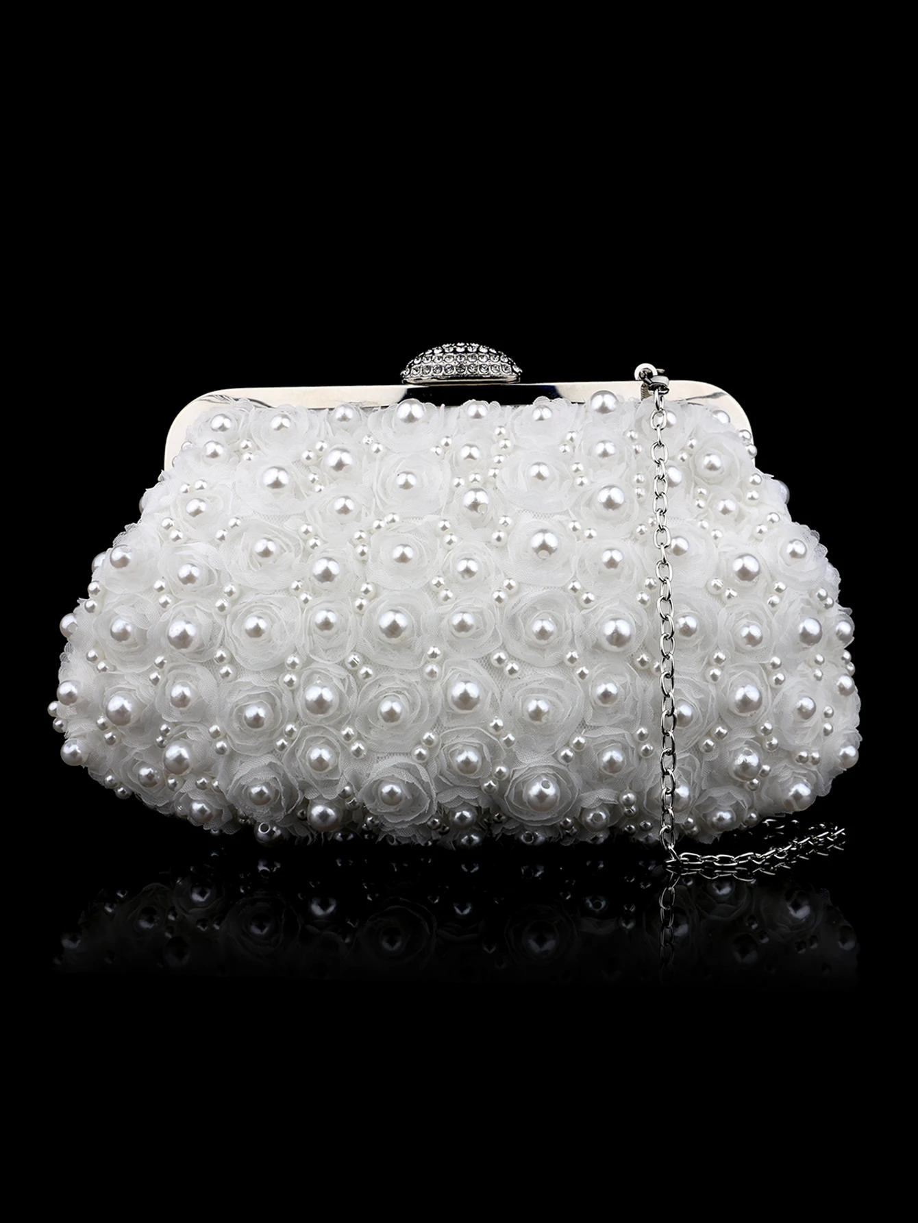 Sweet Lady Beaded Lace Flower Pearl Womens Clutch Bag Evening Hand Wedding Bride Bridesmaid Party Dress Mobile Phone Bag 250605