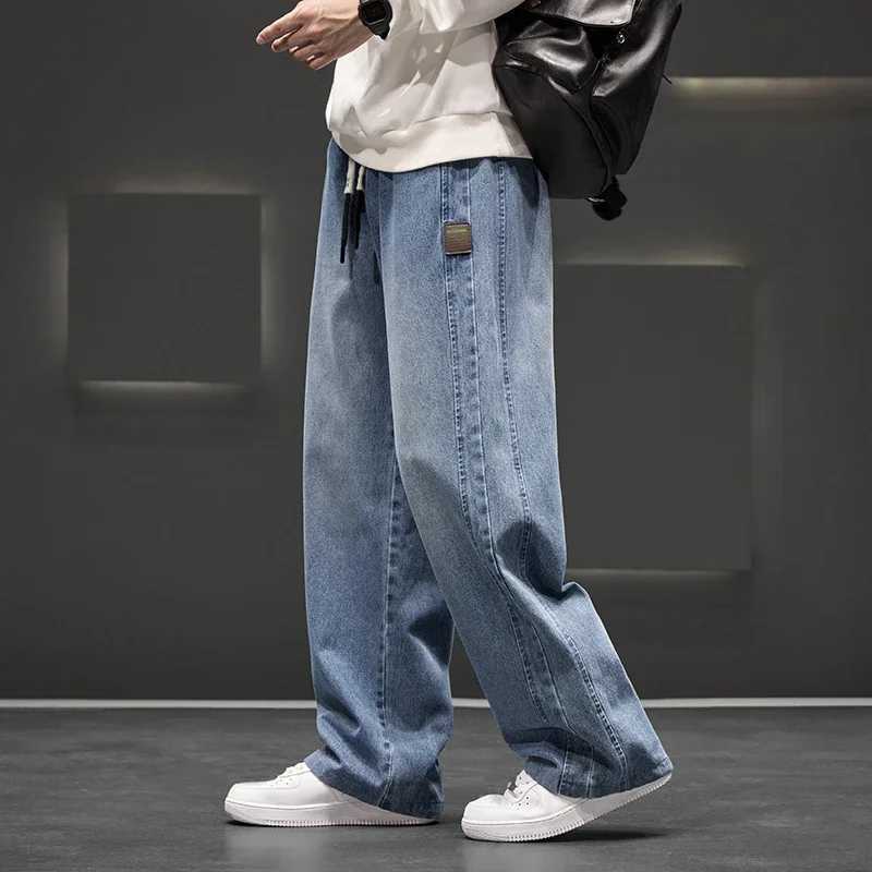 8XL New Wide Leg Washing Jean Pants Men Trousers Neutral Solid Color Loose Casual Straight Outdoor Fashion Plus Size Pants M250610