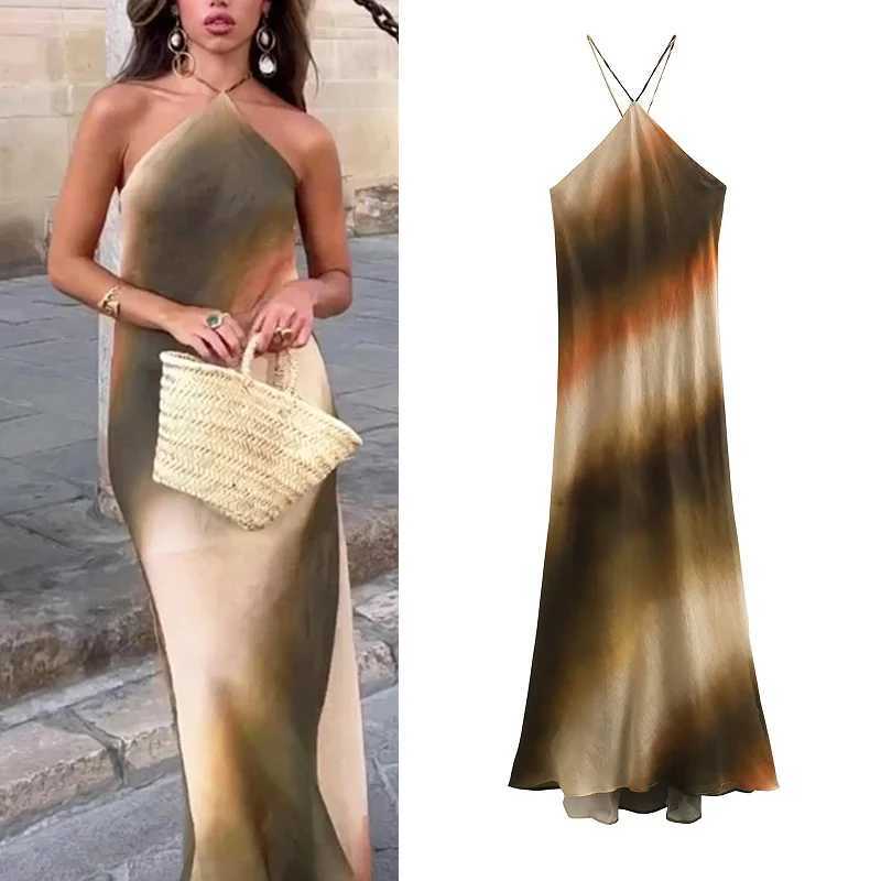 TRAF Womens Long Dresses 2024 Summer Elegant Party Evening Midi Halter Dress Ladies Fashion Sleeveless Backless Long Dresses XJ250610