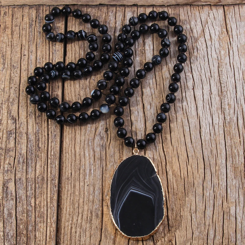 Fashion Boho Beaded Necklace Natural Stone Bohemai Beads Knotted Agt Stones Pendant Necklaces For Women Gift 250604