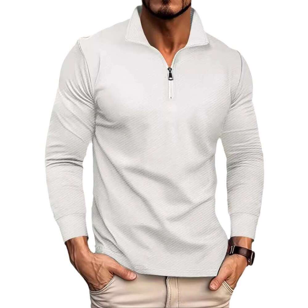 Ins Autumn New Twill Jacquard Zipper Long Sleeve Men's Sports Polo Shirt B5