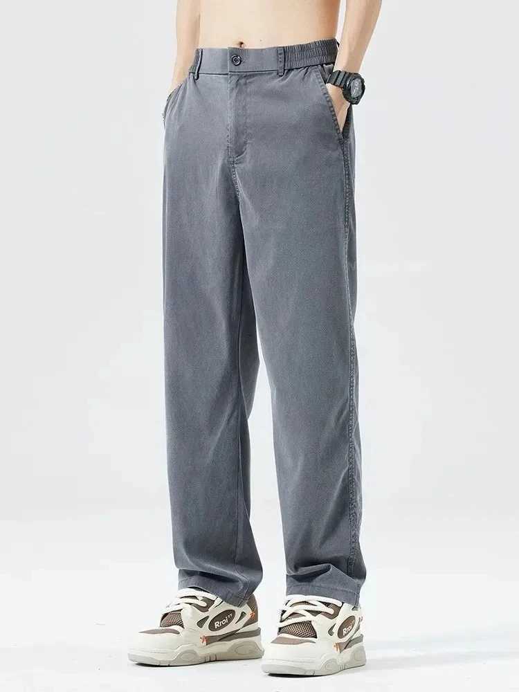 Ultra Thin Baggy Jeans Mens Summer New in Lyocell Soft Breathable Straight Trousers Elastic Waist Casual Blue Gray Wide Pants M250610