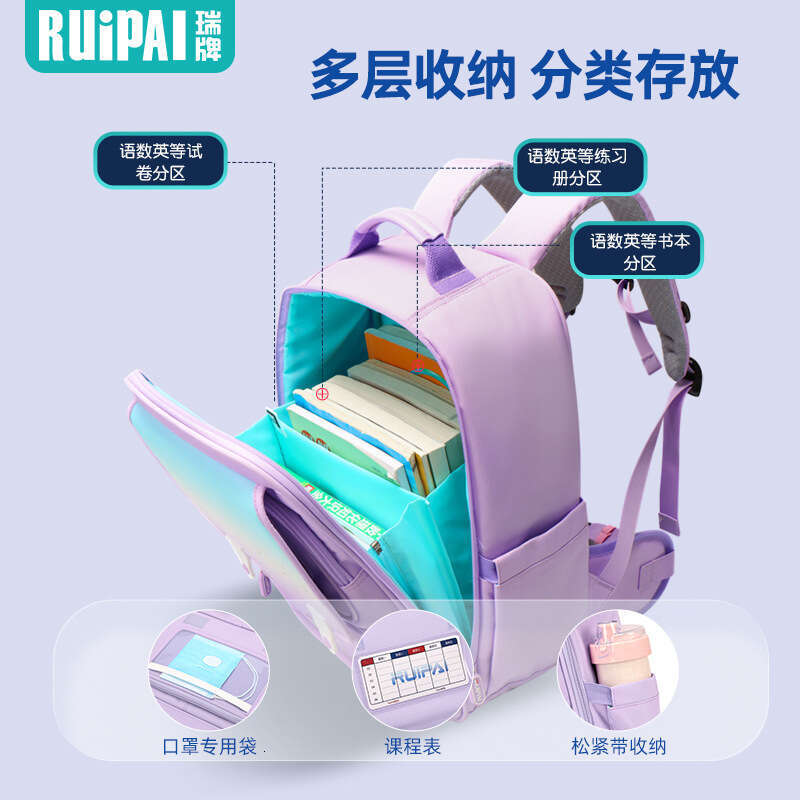 Designer Bags 2025 Elementary School Student Backpack, Lightweight And Spine-Protective, Large Capacity Waterproof Ruipai Children's Backpack For