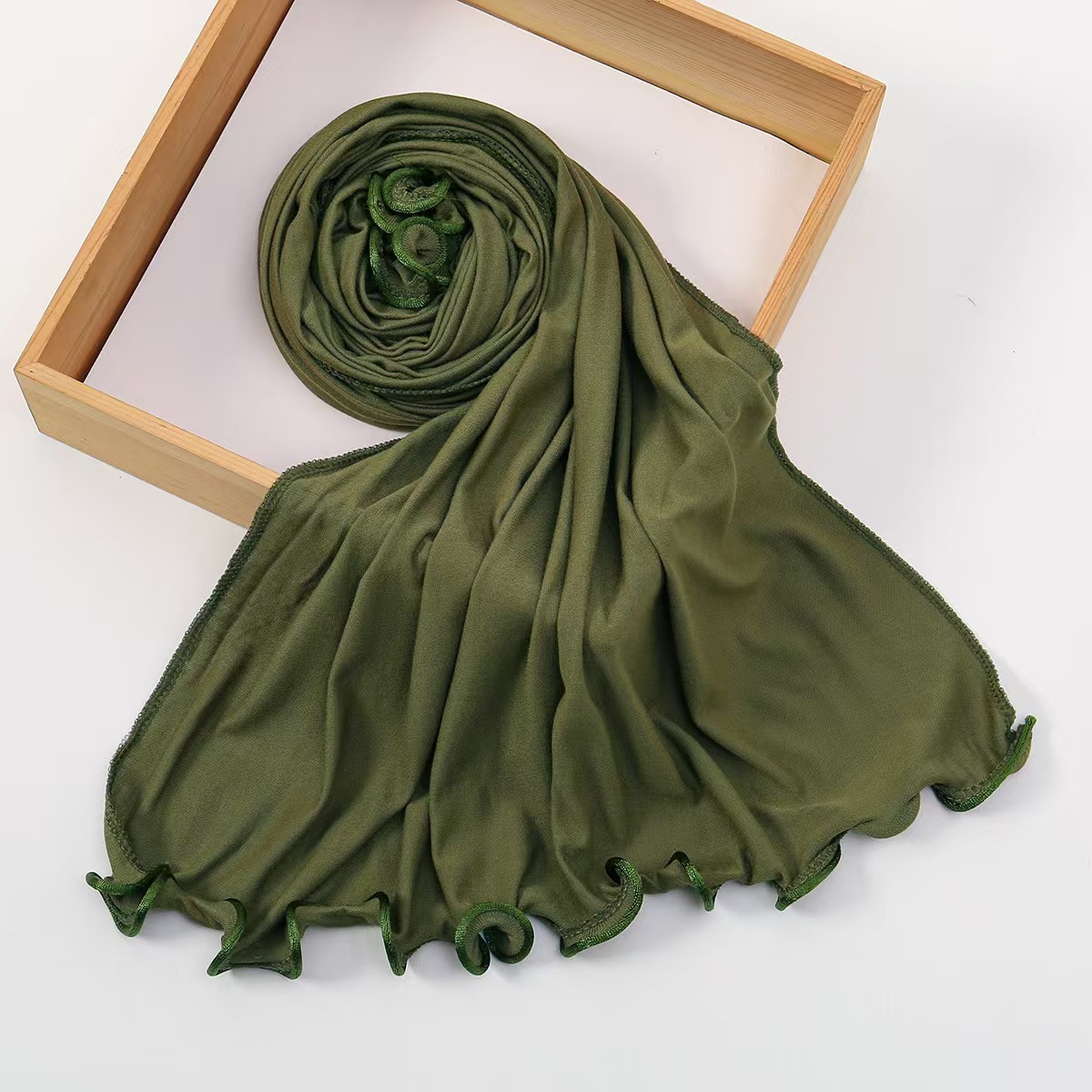 T931 solid color wood ear edge mercerized cotton ladies headscarf Malay light simple and comfortable long head wrap shawl scarf