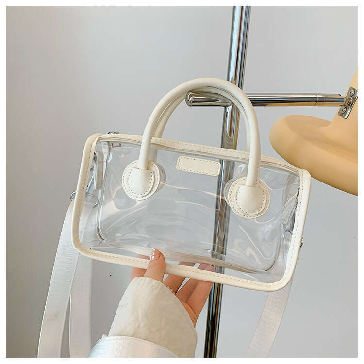 Korean Style PVC Transparent Spring Summer Women Versatile Fashion Single Shoulder Small Square 2024 Fresh Handheld Jelly Bag GUHUISHU