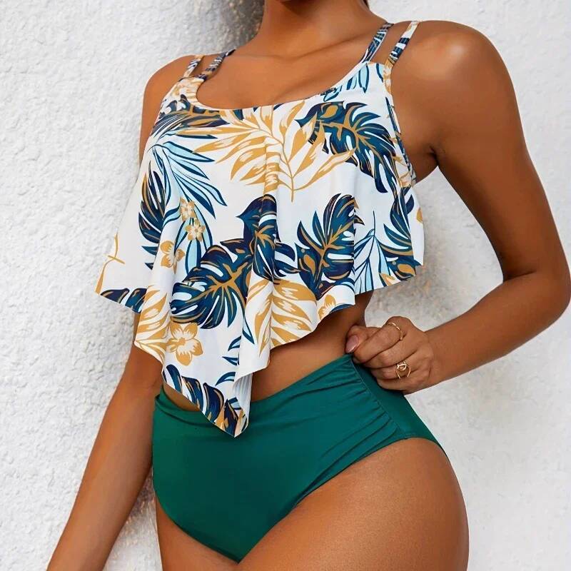 Women Swimsuit Gradient Bikini High Waist Two Pieces Set Swiming Sexy Bquini Print Bathing Suit Bandage Swimwear Tankinis
