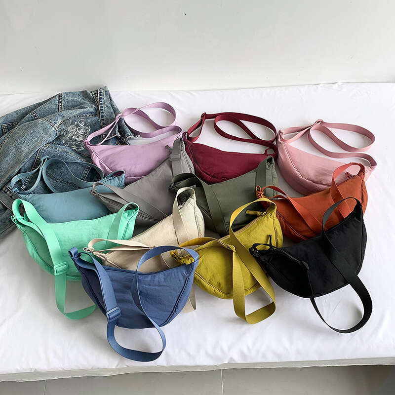 Korean Style Washed Fabric Pleated Dumpling Solid Color Simple Lightweight Shoulder Versatile Casual Underarm Crossbody Bag
