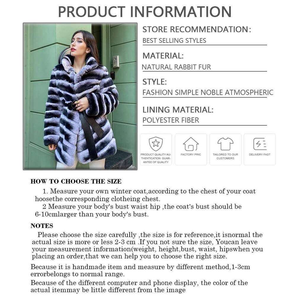 Natural Pelt Jackets Long Style Chinchilla Color Coat For Women Real Rabbit Fur High Quality Genuine Leather Jacket