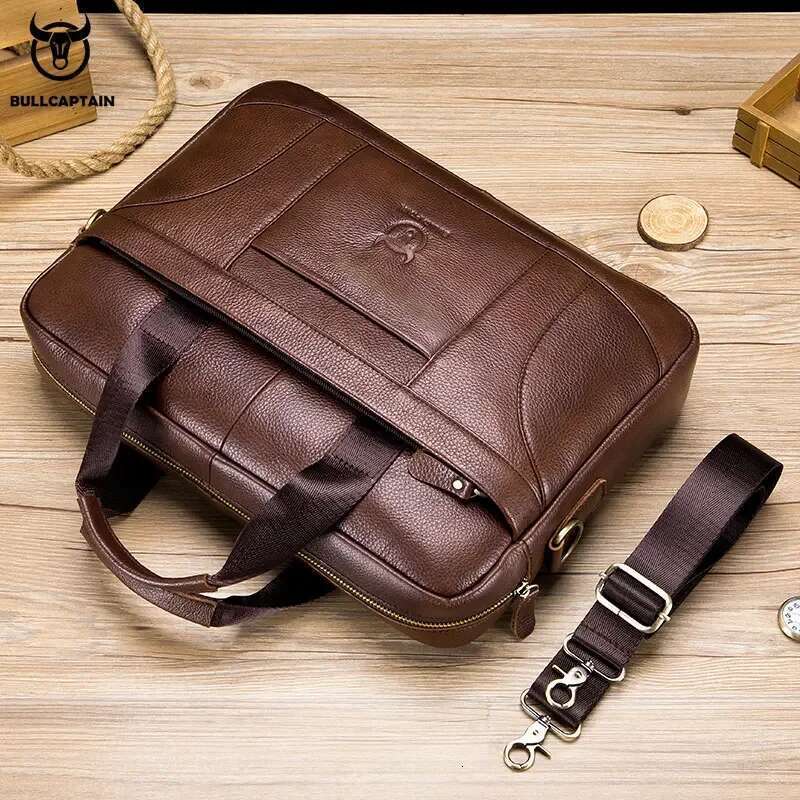 BULLCAPTAIN Briefcase Men's Business Bags Can Be Used For 14-Inch Laptop Leather Shoulder Messenger Bag's Office Handbag