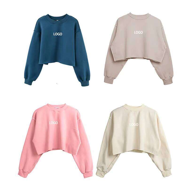 Winter Without Pockets Short Round Neck Sweatshirt Women's Thick Hoodie Plain High Quality