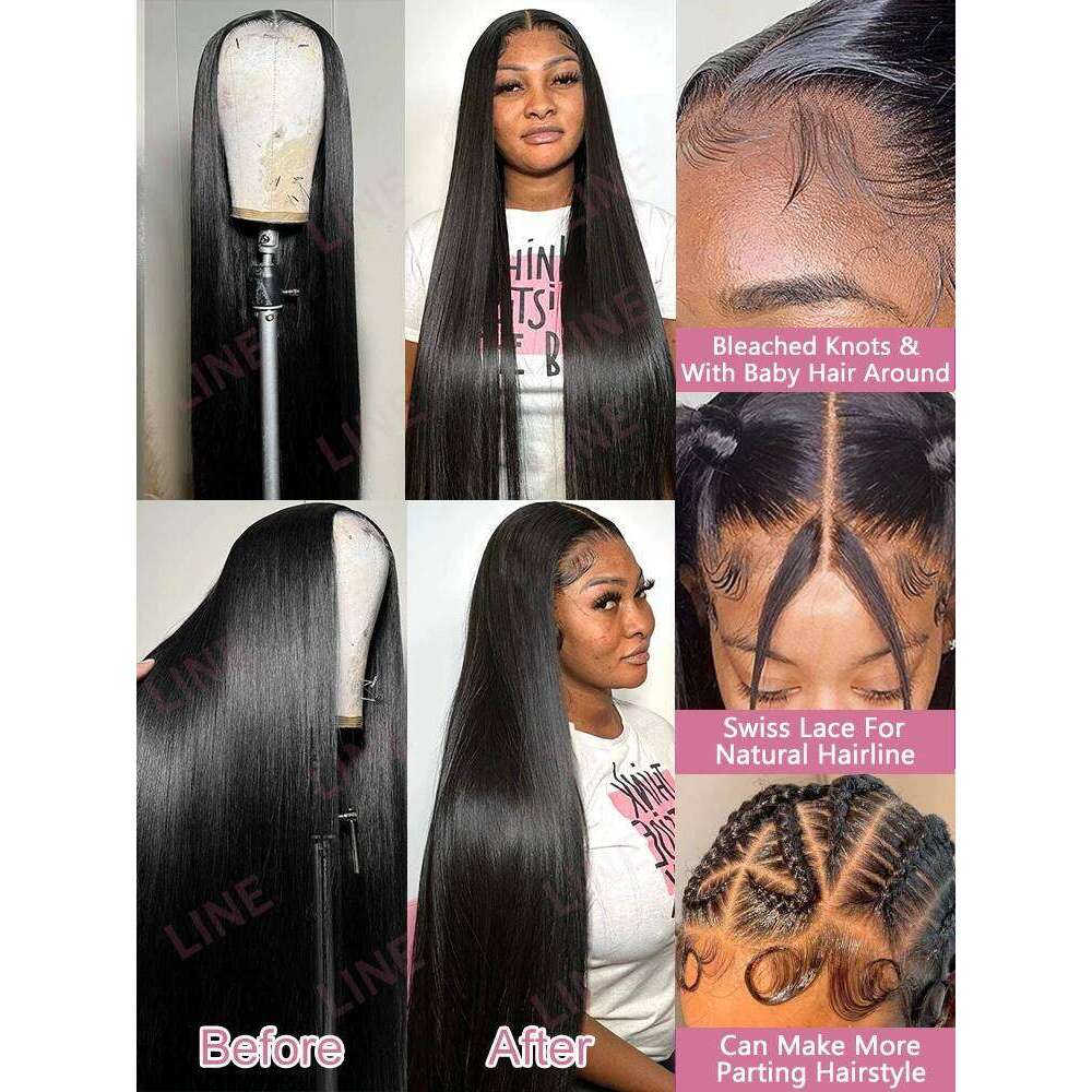 250 Density 40 Inch Straight 13x6 HD Frontal Wigs 100% Quality Brazilian 360 Full Lace Wig Human Hair Preplucked