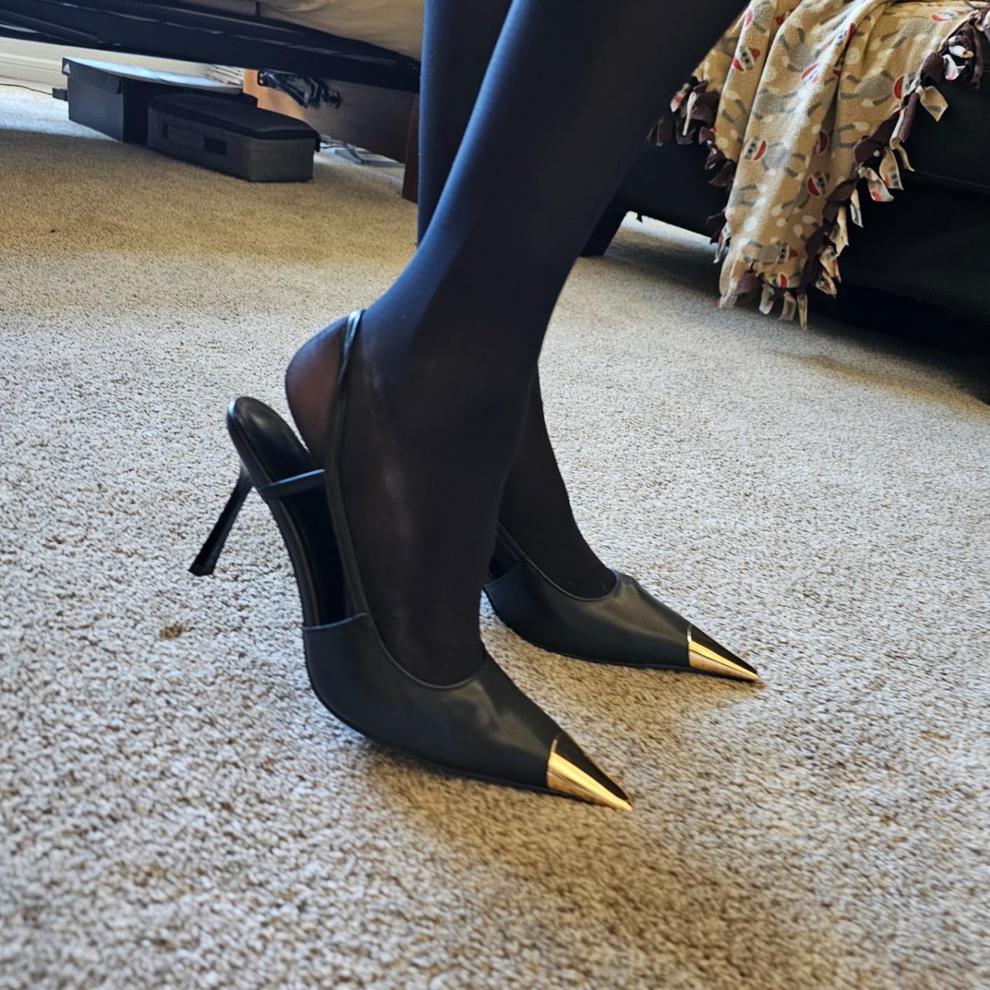 ARQA Womens Slingback High Heels Metal Pointed Toe Leather High Stiletto Heel Pumps Slip on Elastic Strap Fashion Dress Shoes for Women