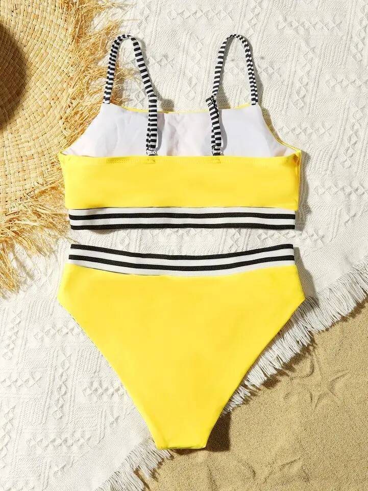 Tape Trim Girl Swimsuit Kids Sport Two Piece Children's Swimwear 7-14 Years Teenage Bikini Set Girls Bathing Suit Beachwear
