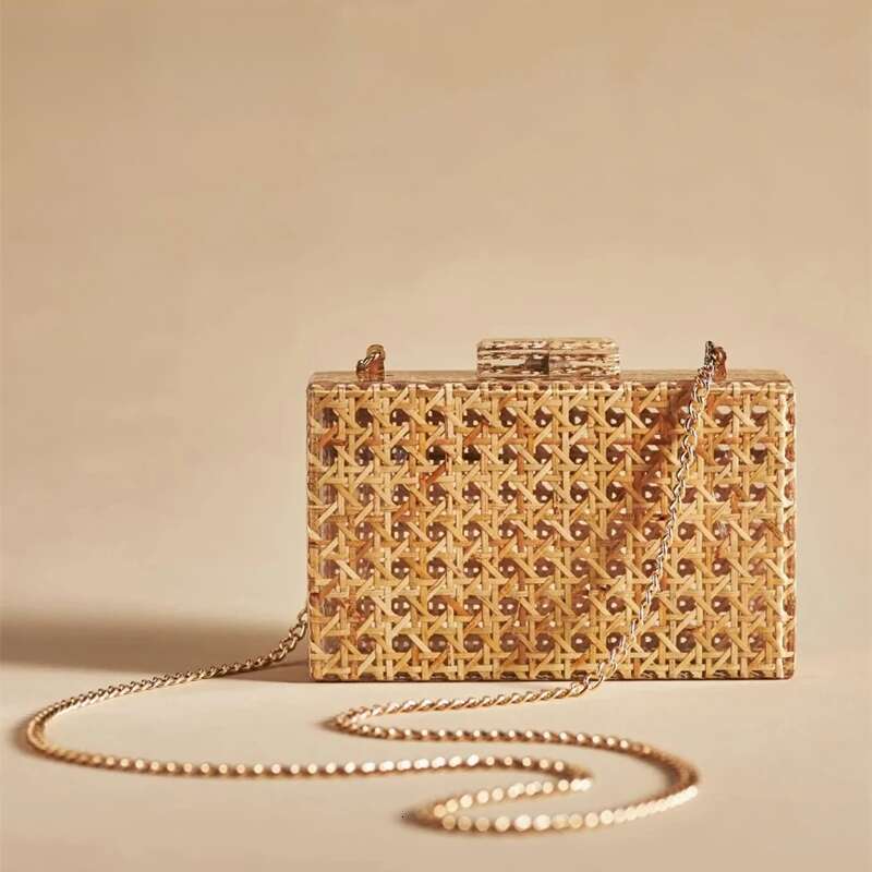 Wedding Party Purse summer Wicker Handbag Designer Quality Women Rattan clutch Acrylic Box cane bag Evening Bag