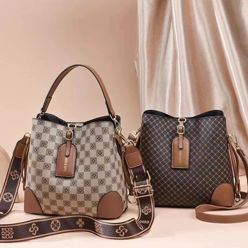 Hot Selling New Exquisite Women's Bagpu Plaid Bucket Large Capacity Shoulder Crossbody Bag Ladies Bags