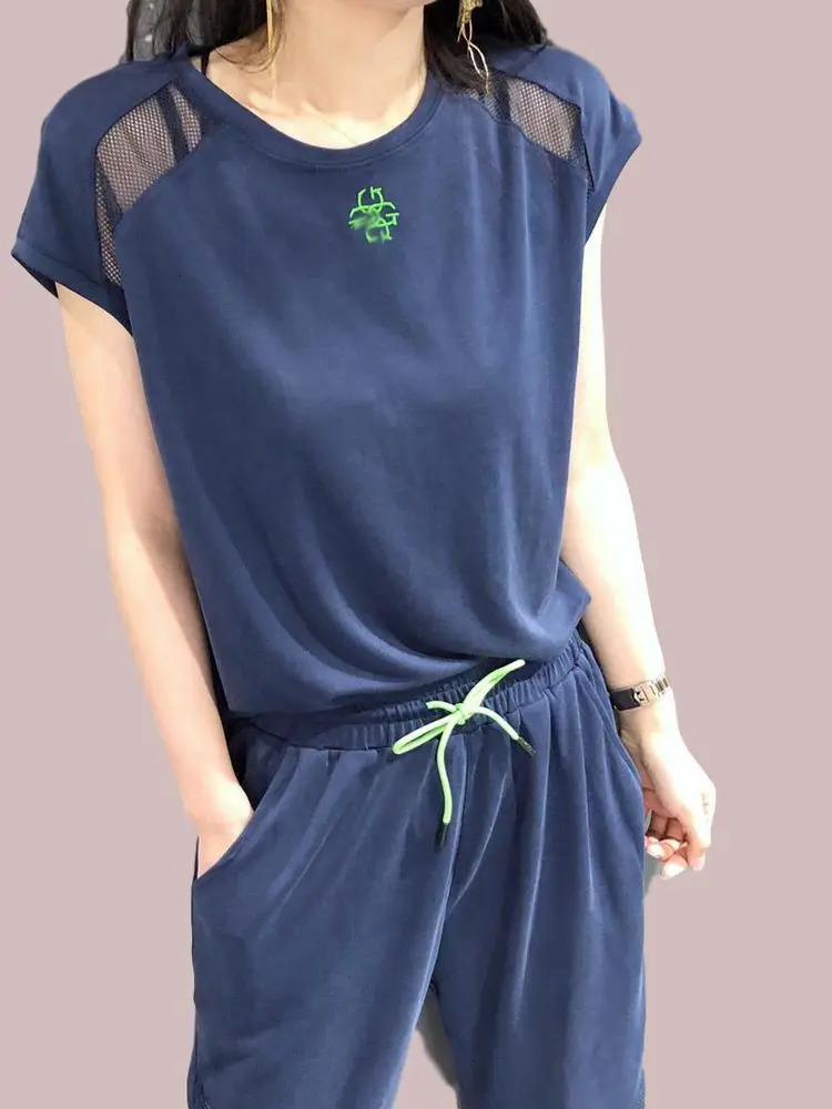 Tracksuit Set Women Summer Fashion Foreign Style Short Sleeve Harlan Slim Casual Two-piece Sports Suit Woman Sportswear 250609