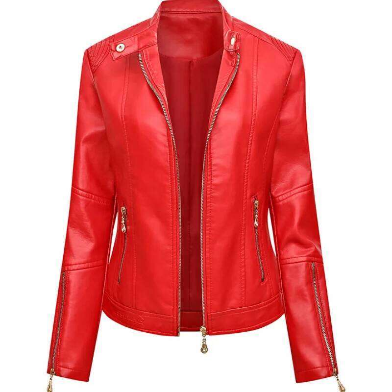 PU Faux Jacket Women Slim Fit Fashion Zipper Casual Biker Jackets Outwear Female Tops Spring Autumn Leather Coat WF163