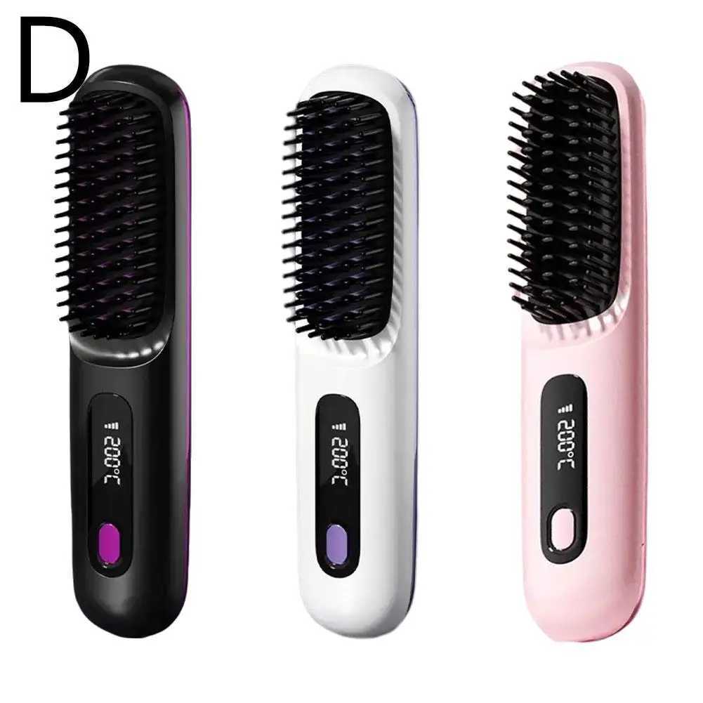 Wireless Portable Hair Straightener Brush Electric Hair Heated Brush Ion Straightening Tool LCD Comb Styling Negative Strai F4D1 W250610