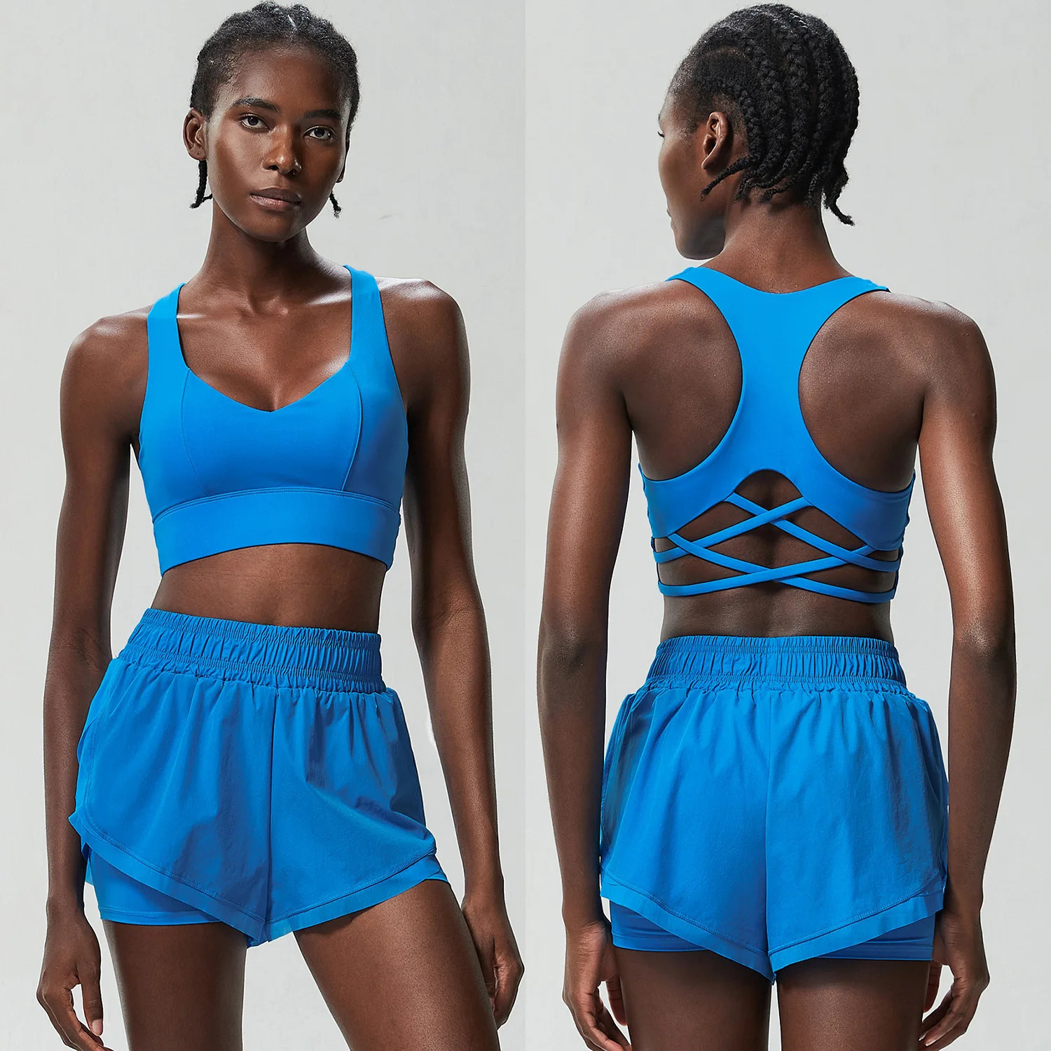 2 Pieces Outdoor Women Summer Running sports bra Breathable Quick Dry Short Sportswear Fitness Yoga Set Female Workout Clothes 250609