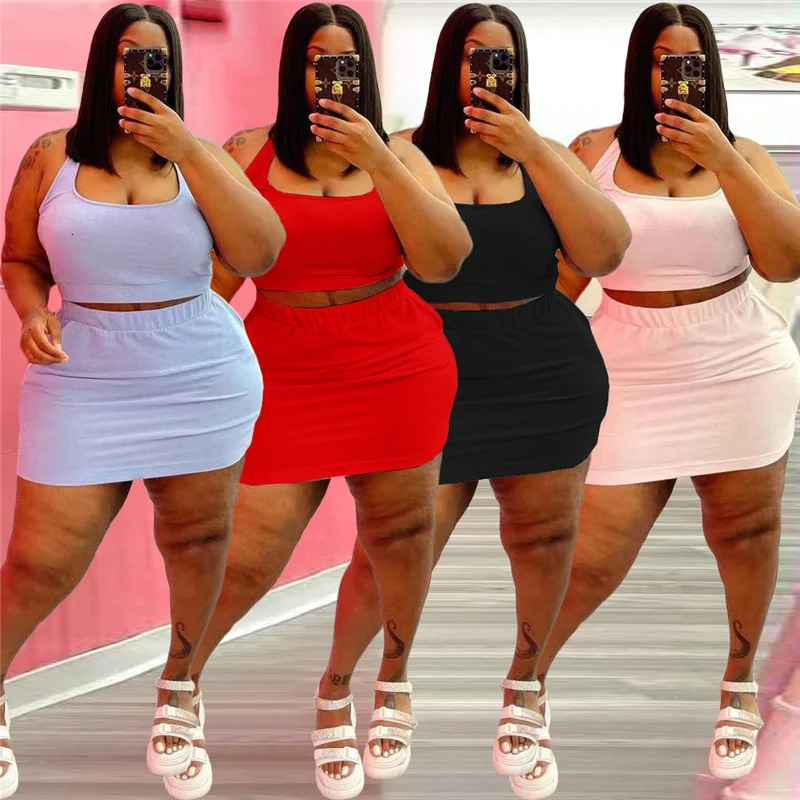 Summer Women Two Piece Outfits Wholesale Dress Sets Sexy Crop Tops and Skirt Suit with Short Casual Plus Size Sets Drop 250609