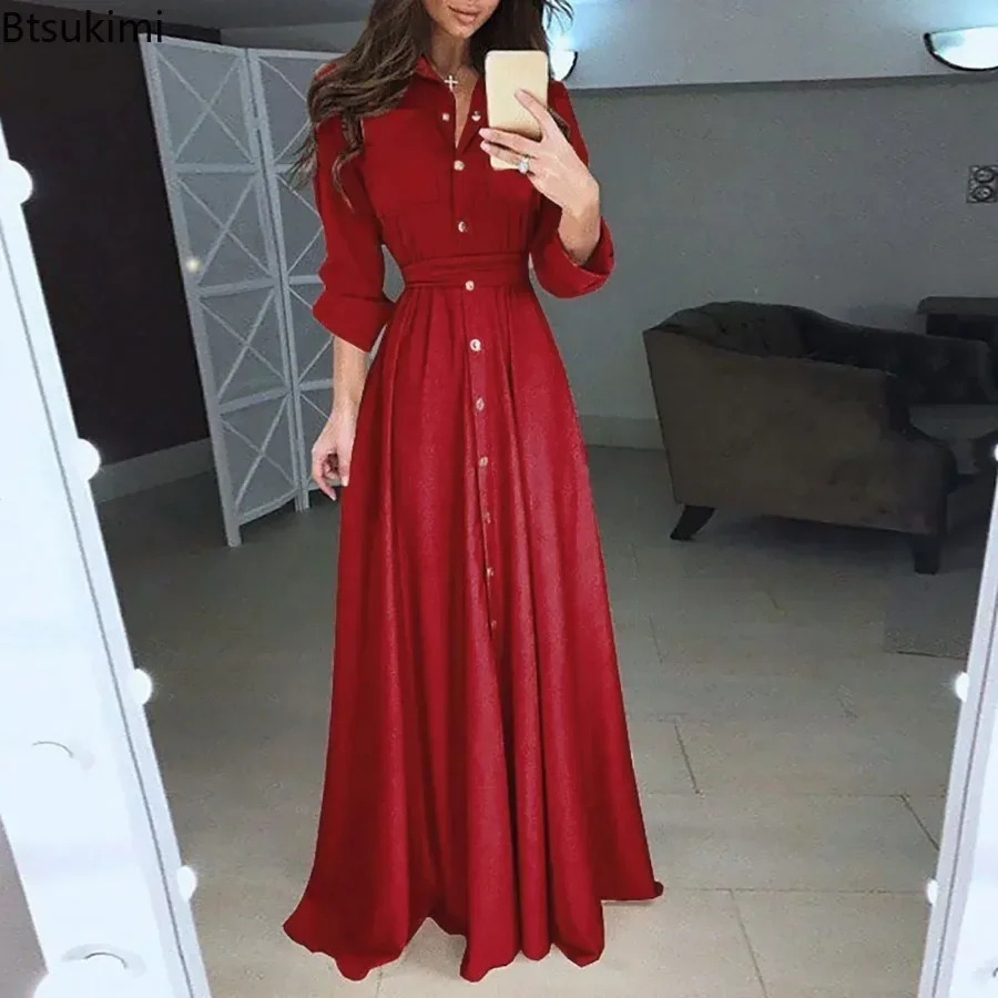 Womens Oversized Long Shirt Dress Spring Autumn Long Sleeve Turn Down Collar Maxi Dresses Laides Office Dresses Robe 5XL 250610