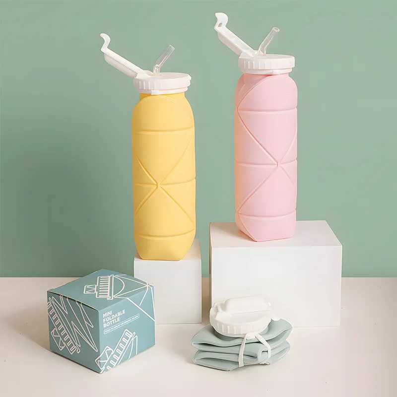 Sports Foldable Water with Handle Portable Retractable Simple Travel Silicone Cup High Value Multi-color Large Capacity Z260202