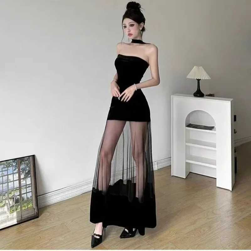 Pure Color Velvet Dress Women Sexy Birthday Party Gown Slimming Skirt Sleeveless Polyester Fiber Regular Waistline Design XJ250610