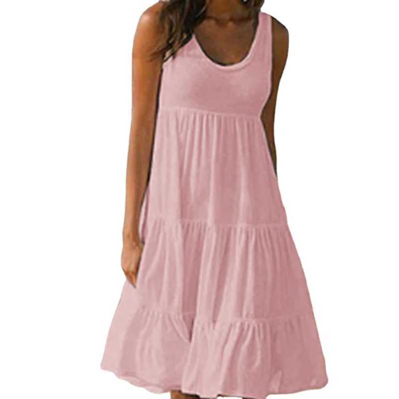 Women Casual Solid Mini Dress 2024 Summer Elegant Sleeveless Ruffles Loose Short Dress Beach Party Sundress Oversize Streetwear XJ250610
