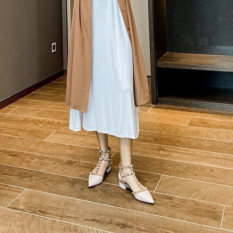 free Shipping Thick heeled slippers Middle heel sandals Pointed single shoe Naked high heels Wearing women high heels outside