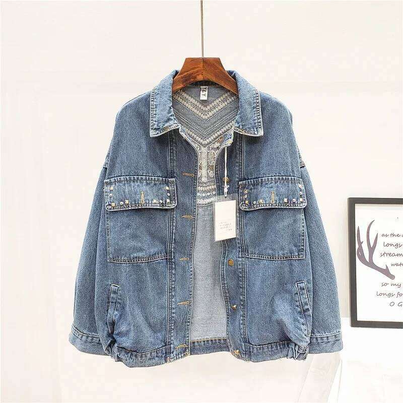 Rivet Flower Embroidery Fringe Women Denim Spring Autumn Black Jeans Jacket Female Coats Loose Chaquetas Mujer Streetwear