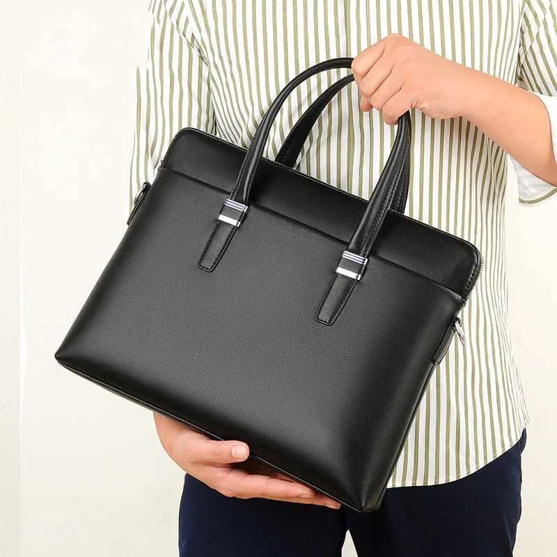 Mens Premium Leather Briefcase - 14 Laptop Business Bag for Office Travel with Detachable Shoulder Strap W250610