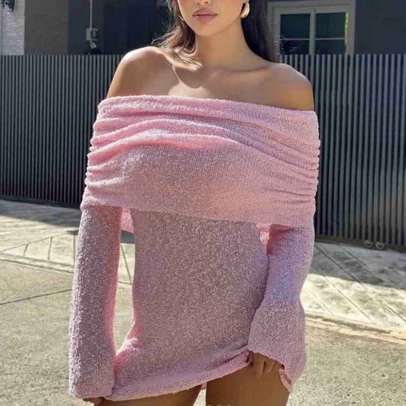 2025 Summer Slash Neck Knitted Dress Women Thin Summer Long Sleeve Elegant Vacation Beach Party Midnight Clubwear Mini Bodycon XJ250610
