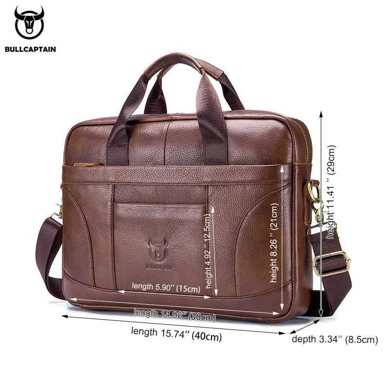 BULLCAPTAIN Mens Briefcase Mens Business Bags Can Be Used For 14-Inch Laptop Leather Shoulder Messenger Bags Office Handbag W250610