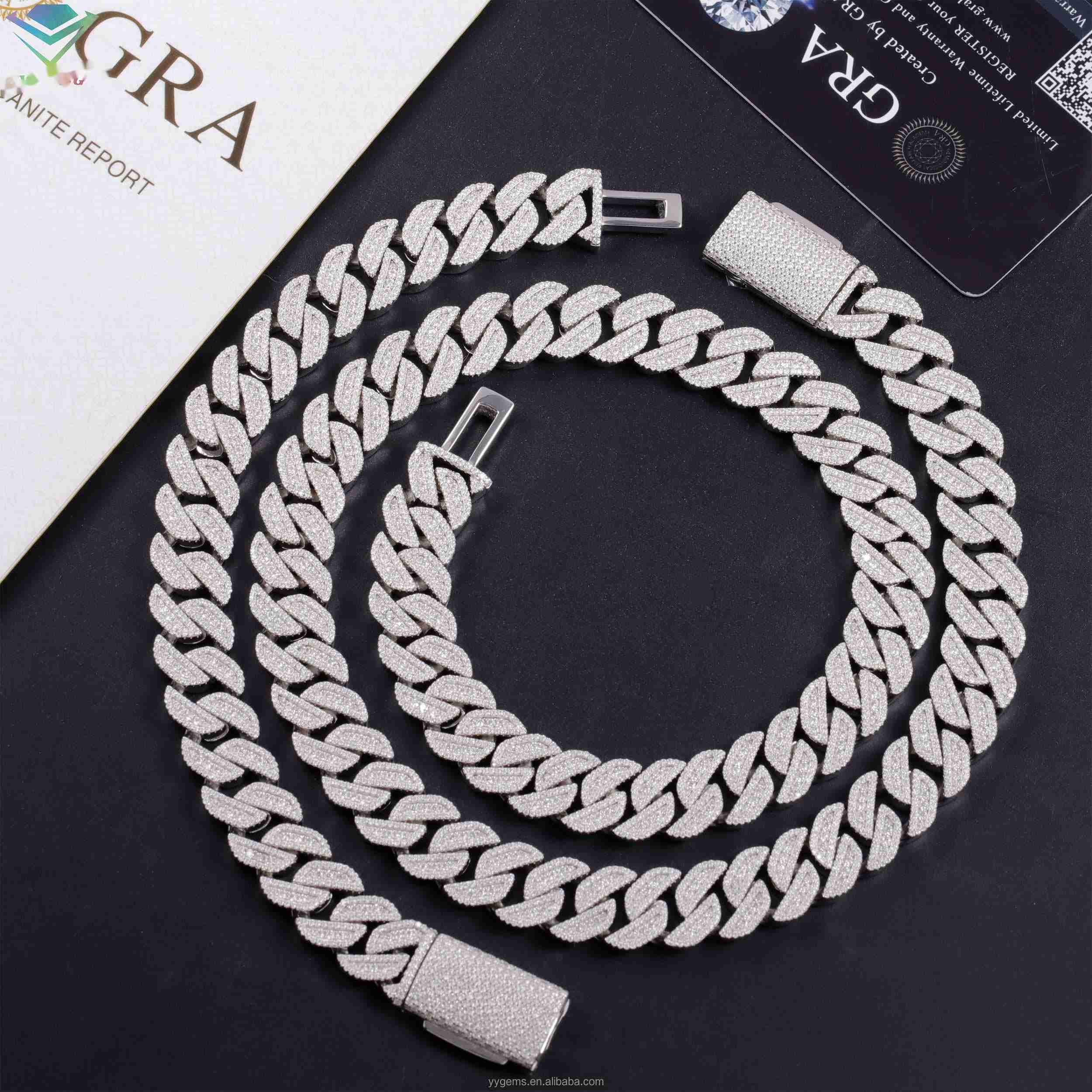 OACOCA 100% Pass Diamond Tester Moissanite Chain Necklace 13mm 15mm S925 Silver VVS Moissanite iced out Diamond Cuban link Chain