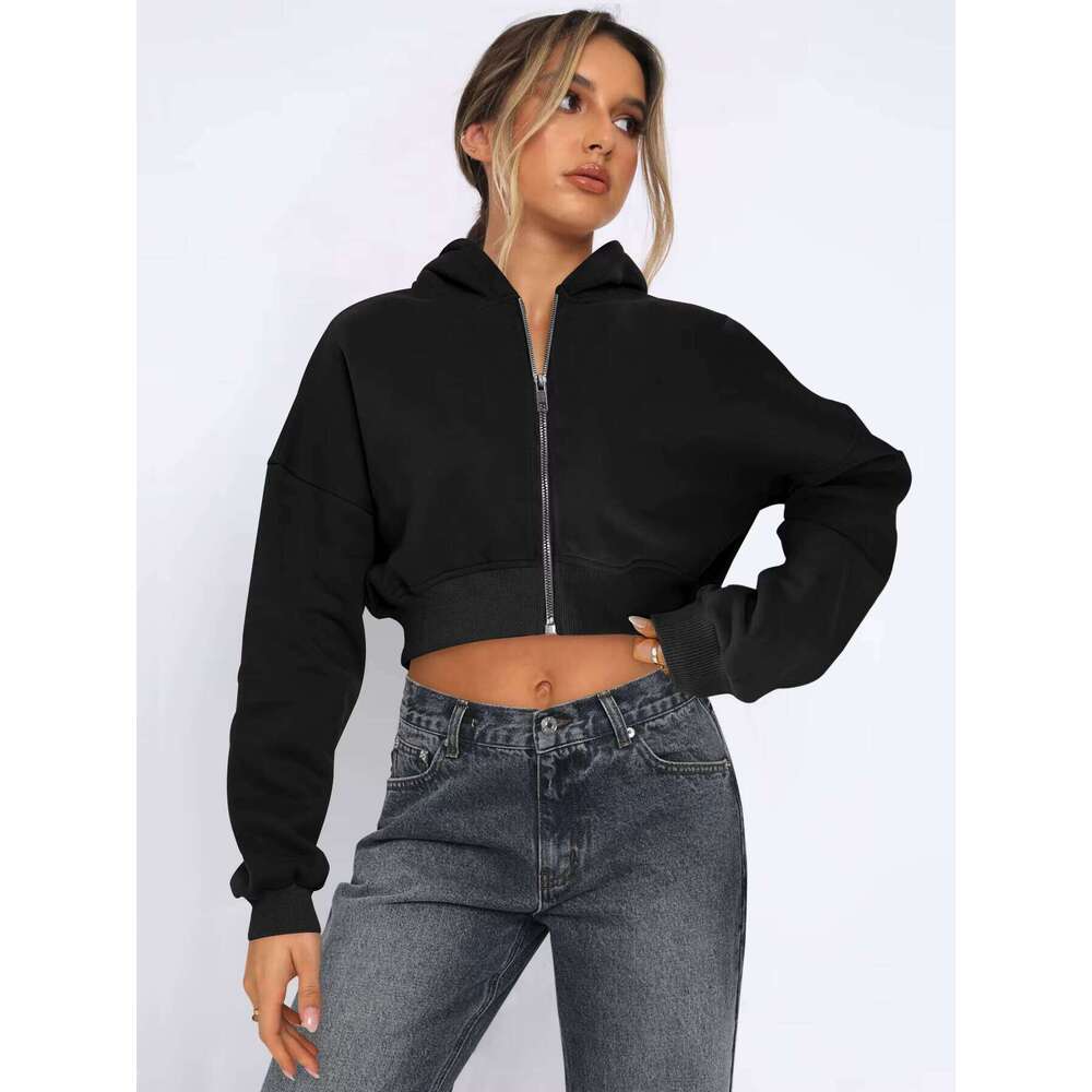Solid Cut Gym Casual Women Drop Shoulder Zipper Women's Pullover Hoodie