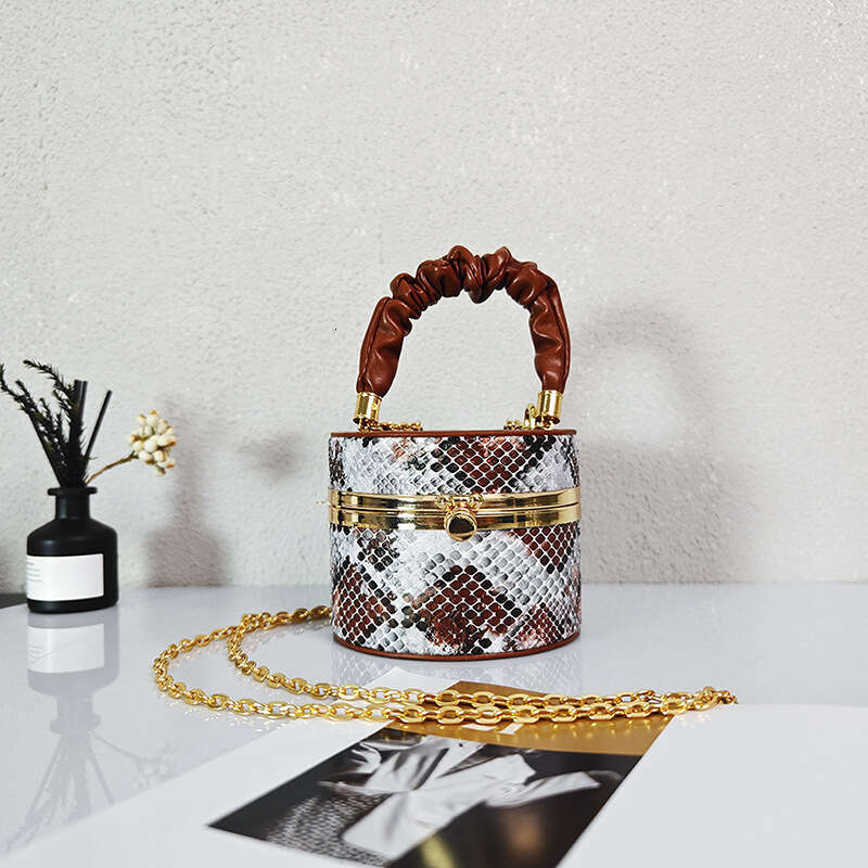 2024 New Fashion Pleated Handbag Box Snake Pattern Small Textured Chain Shoulder Crossbody Bag GUHUISHU