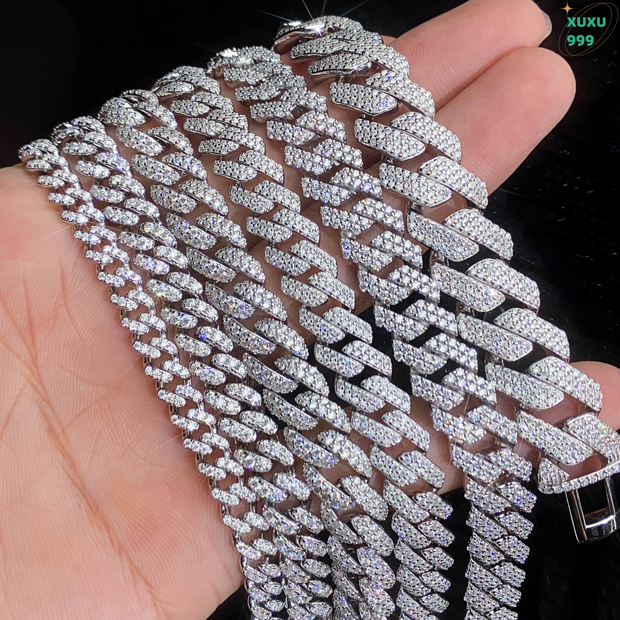 10mm Moissanite Flat Cuban Necklace Silver 925 Necklace Shopping for Jewelry Online Cuban Chain Daily Wear for Men OACOCA