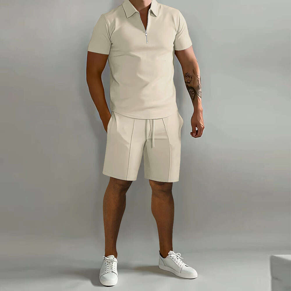 Summer New Men's Polo Casual Loose Short Sleeve Shorts Sports Set B5